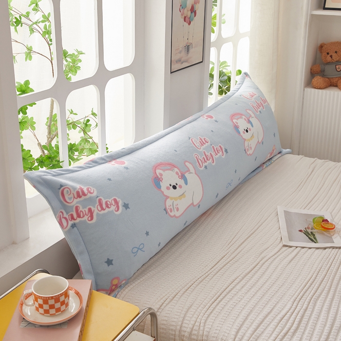 91家纺网 家纺一手货源 找家纺 翎盈家纺 2025新款冬季小清新牛奶绒双人枕套 比尔狗蓝