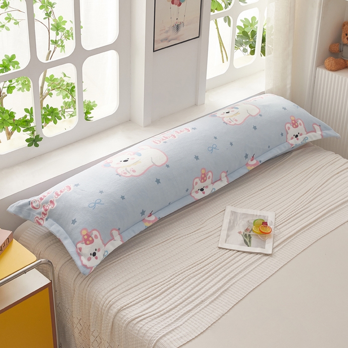 91家纺网 家纺一手货源 找家纺 翎盈家纺 2025新款冬季小清新牛奶绒双人枕套 比尔狗蓝