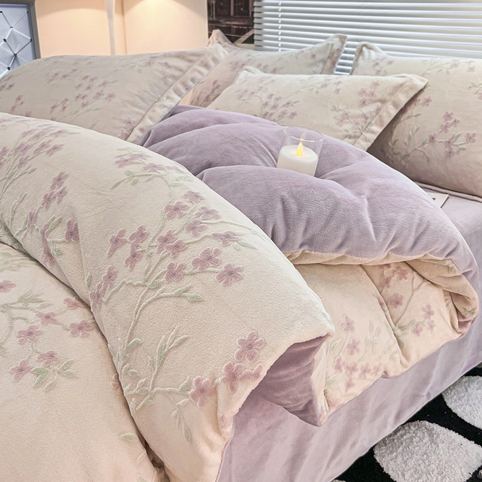 寐居家纺 2025新款3D烂花牛奶绒四件套 花想容-米白