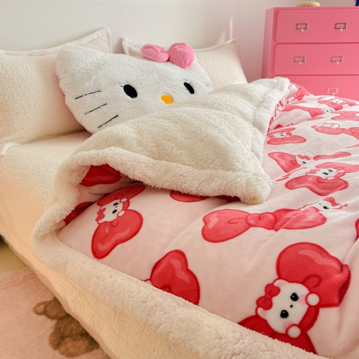 91家纺网 家纺一手货源 找家纺 艾特你 2025新款多功能羊羔绒牛奶绒单毛毯单被套 羊-多多猫咪