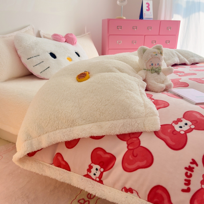 91家纺网 家纺一手货源 找家纺 艾特你 2025新款多功能羊羔绒牛奶绒单毛毯单被套 羊-多多猫咪