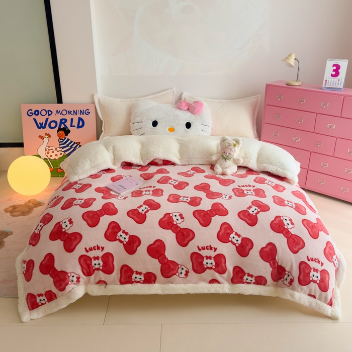 91家纺网 家纺一手货源 找家纺 艾特你 2025新款多功能羊羔绒牛奶绒单毛毯单被套 羊-多多猫咪