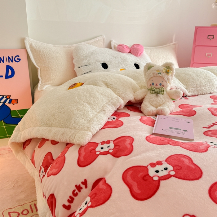 91家纺网 家纺一手货源 找家纺 艾特你 2025新款多功能羊羔绒牛奶绒单毛毯单被套 羊-多多猫咪