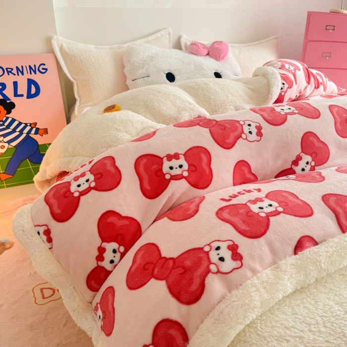 91家纺网 家纺一手货源 找家纺 艾特你 2025新款多功能羊羔绒牛奶绒单毛毯单被套 羊-多多猫咪