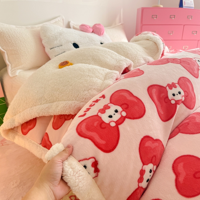 91家纺网 家纺一手货源 找家纺 艾特你 2025新款多功能羊羔绒牛奶绒单毛毯单被套 羊-多多猫咪