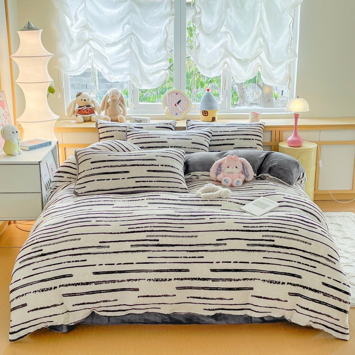 91家纺网 家纺一手货源 找家纺 弗苓家纺 2025新款加厚保暖双面牛奶绒四件套 摩登