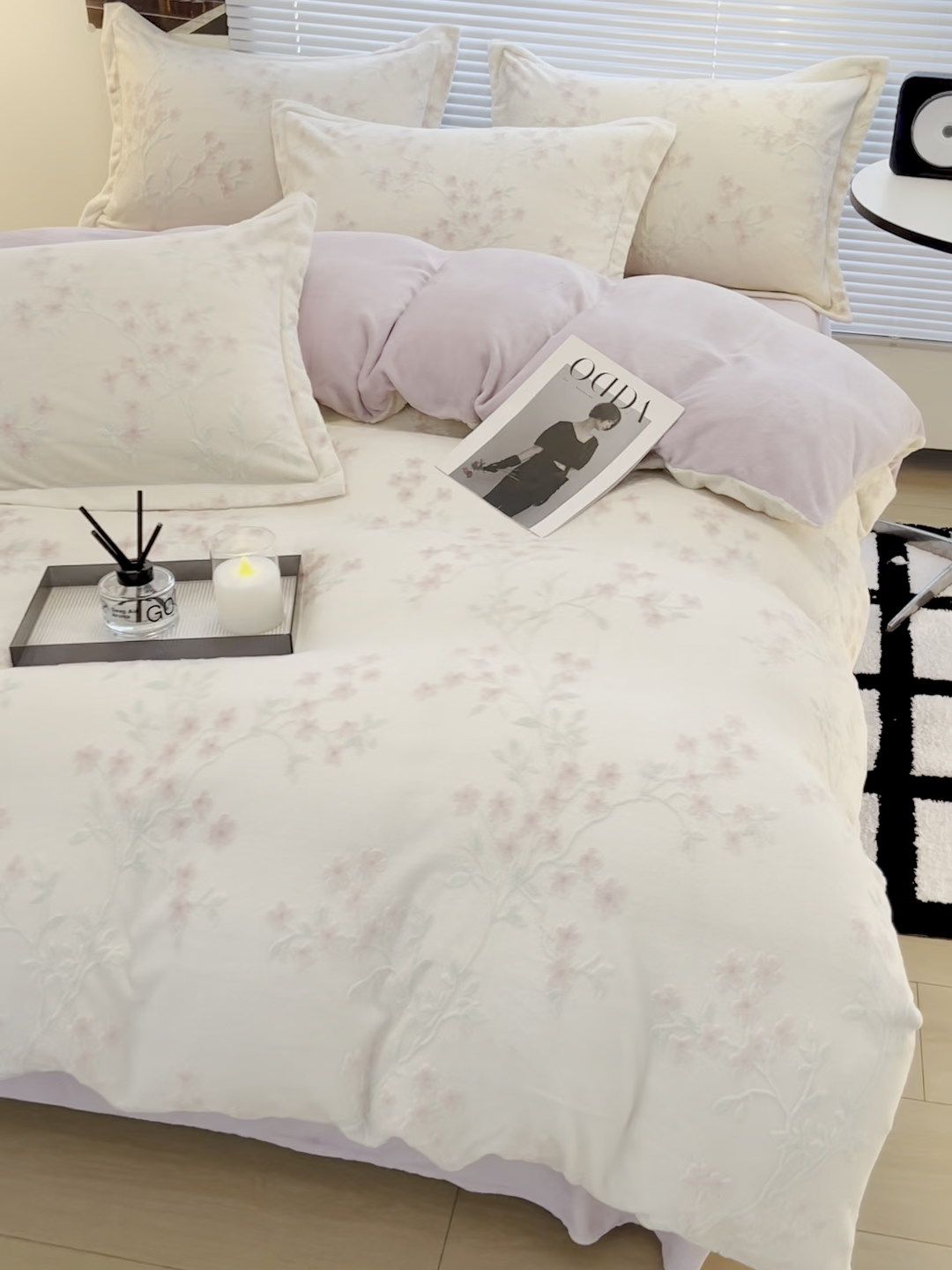 91家纺网 家纺一手货源 找家纺 寐居家纺 2025新款3D烂花牛奶绒四件套 花想容-米白