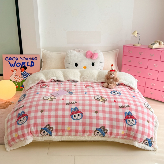 91家纺网 家纺一手货源 找家纺 艾特你 2025新款多功能羊羔绒牛奶绒单毛毯单被套 羊-格子布布