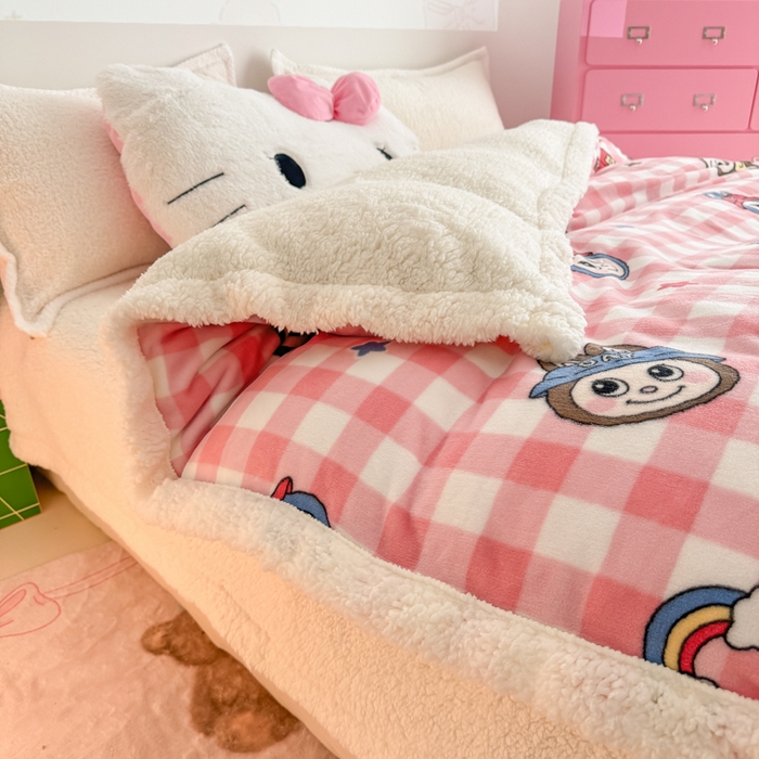 91家纺网 家纺一手货源 找家纺 艾特你 2025新款多功能羊羔绒牛奶绒单毛毯单被套 羊-格子布布