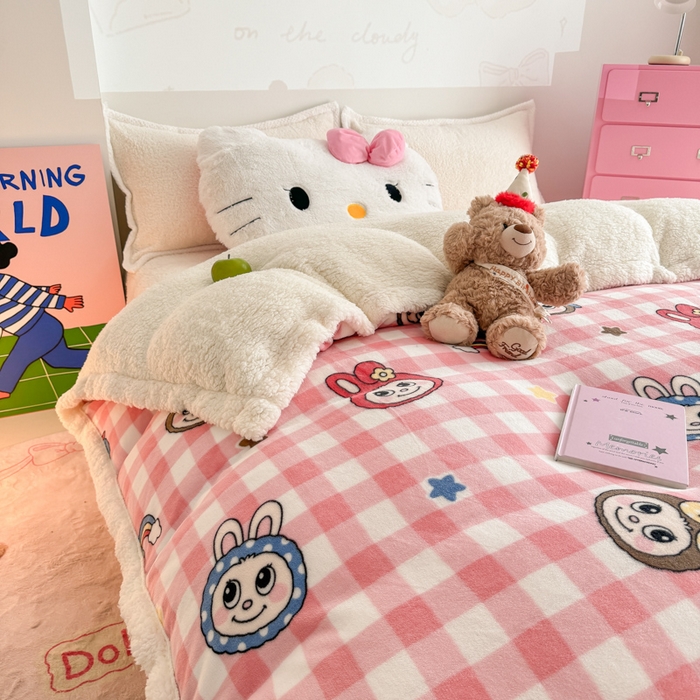 91家纺网 家纺一手货源 找家纺 艾特你 2025新款多功能羊羔绒牛奶绒单毛毯单被套 羊-格子布布