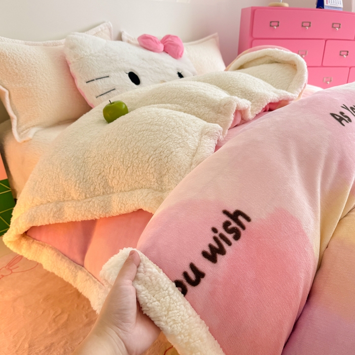 91家纺网 家纺一手货源 找家纺 艾特你 2025新款多功能羊羔绒牛奶绒单毛毯单被套 羊-梦境