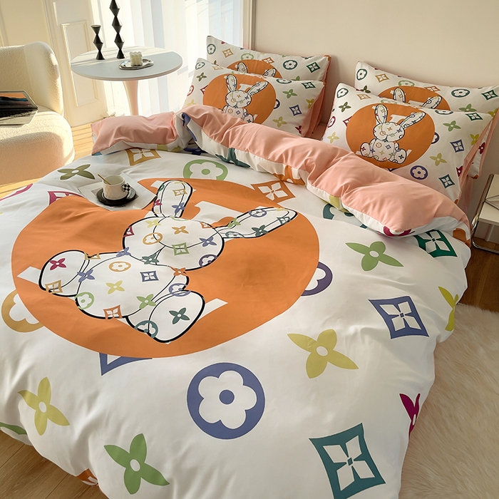 91家纺网 家纺一手货源 找家纺 色鬼布艺高端家居主号 2025秋冬新款网红款水洗棉四季款四件套 彩虹兔