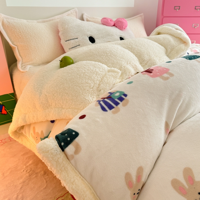 91家纺网 家纺一手货源 找家纺 艾特你 2025新款多功能羊羔绒牛奶绒单毛毯单被套 羊-花间兔