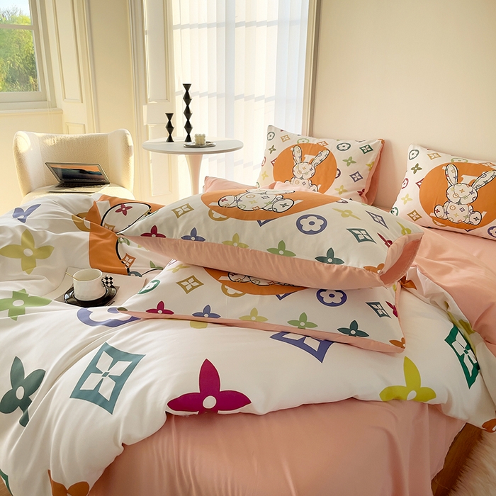 91家纺网 家纺一手货源 找家纺 色鬼布艺高端家居主号 2025秋冬新款网红款水洗棉四季款四件套 彩虹兔