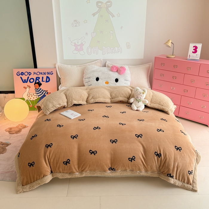 91家纺网 家纺一手货源 找家纺 艾特你 2025新款多功能羊羔绒牛奶绒单毛毯单被套 羊-卡布基诺