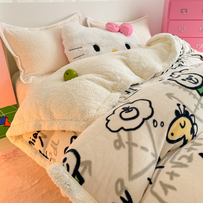 91家纺网 家纺一手货源 找家纺 艾特你 2025新款多功能羊羔绒牛奶绒单毛毯单被套 羊-几何世界