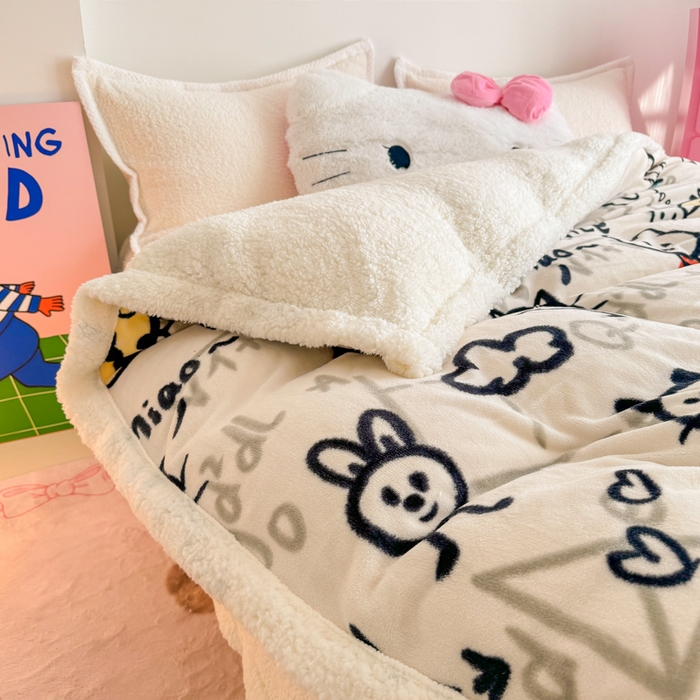 91家纺网 家纺一手货源 找家纺 艾特你 2025新款多功能羊羔绒牛奶绒单毛毯单被套 羊-几何世界