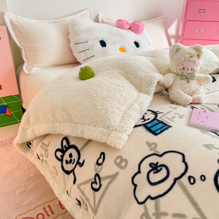 91家纺网 家纺一手货源 找家纺 艾特你 2025新款多功能羊羔绒牛奶绒单毛毯单被套 羊-几何世界