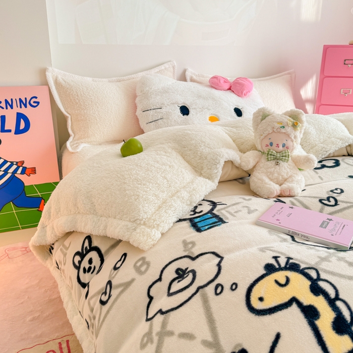 91家纺网 家纺一手货源 找家纺 艾特你 2025新款多功能羊羔绒牛奶绒单毛毯单被套 羊-几何世界