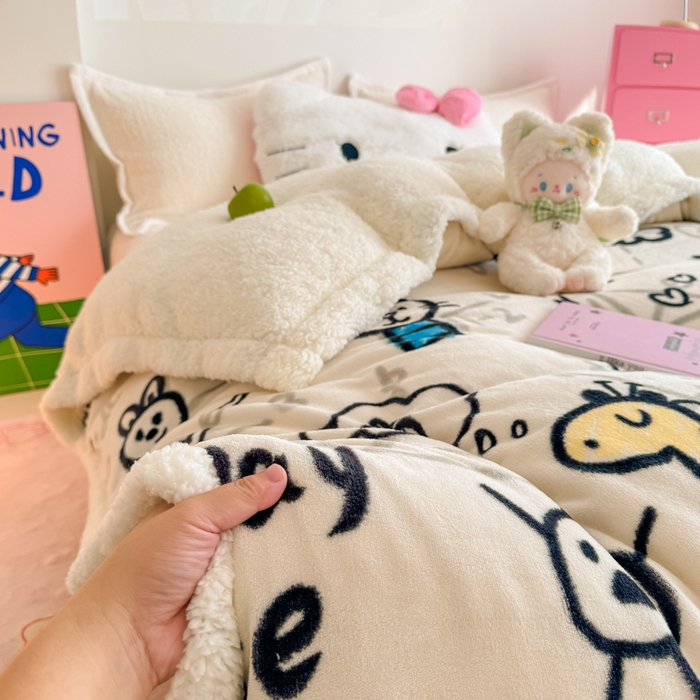 91家纺网 家纺一手货源 找家纺 艾特你 2025新款多功能羊羔绒牛奶绒单毛毯单被套 羊-几何世界