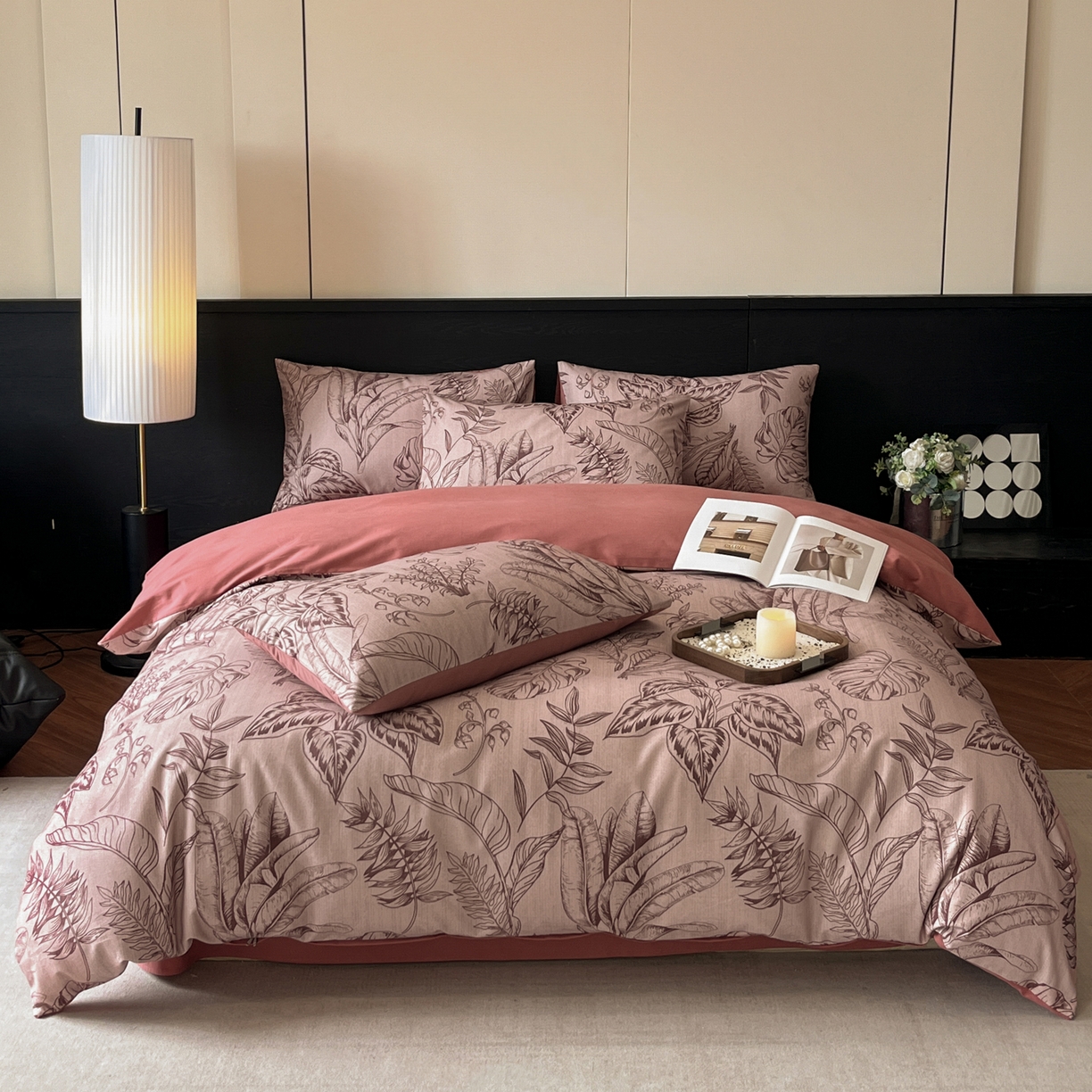 91家纺网 家纺一手货源 找家纺 卧趣家纺 2025秋冬新品法式复古全棉A类磨毛四件套 青釉-红