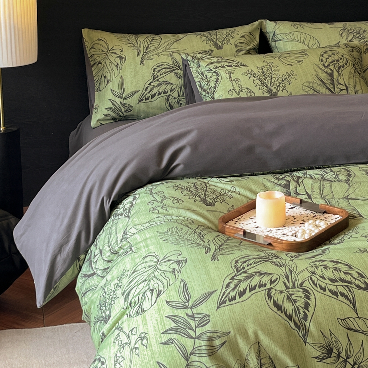 91家纺网 家纺一手货源 找家纺 卧趣家纺 2025秋冬新品法式复古全棉A类磨毛四件套 青釉-绿