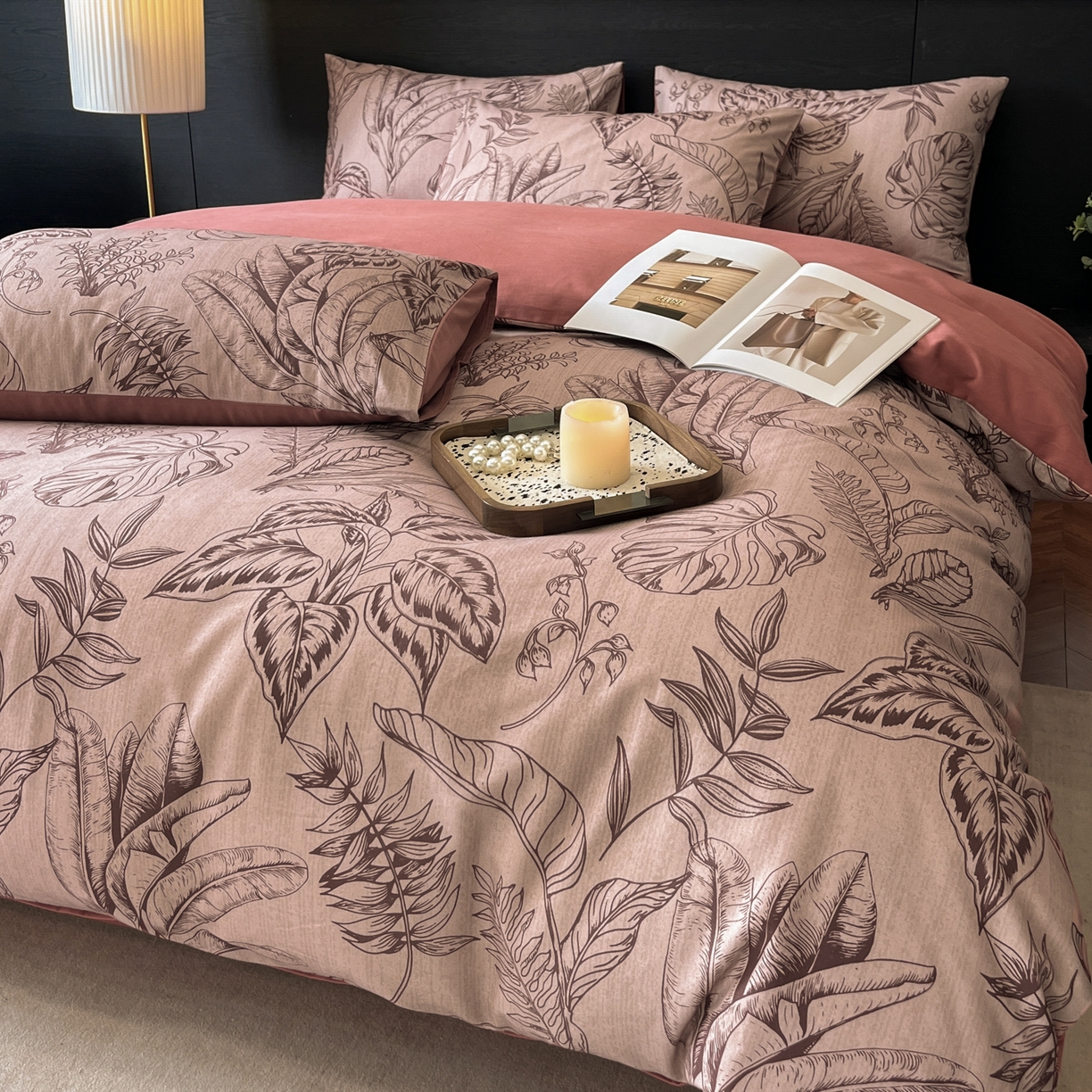 91家纺网 家纺一手货源 找家纺 卧趣家纺 2025秋冬新品法式复古全棉A类磨毛四件套 青釉-红