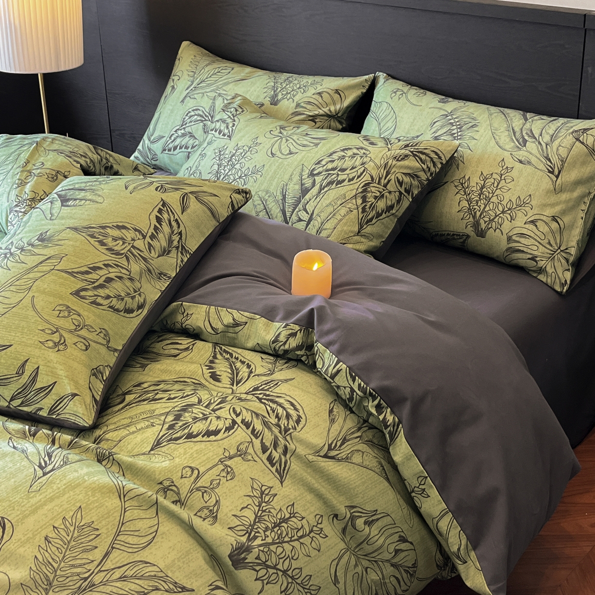 91家纺网 家纺一手货源 找家纺 卧趣家纺 2025秋冬新品法式复古全棉A类磨毛四件套 青釉-绿