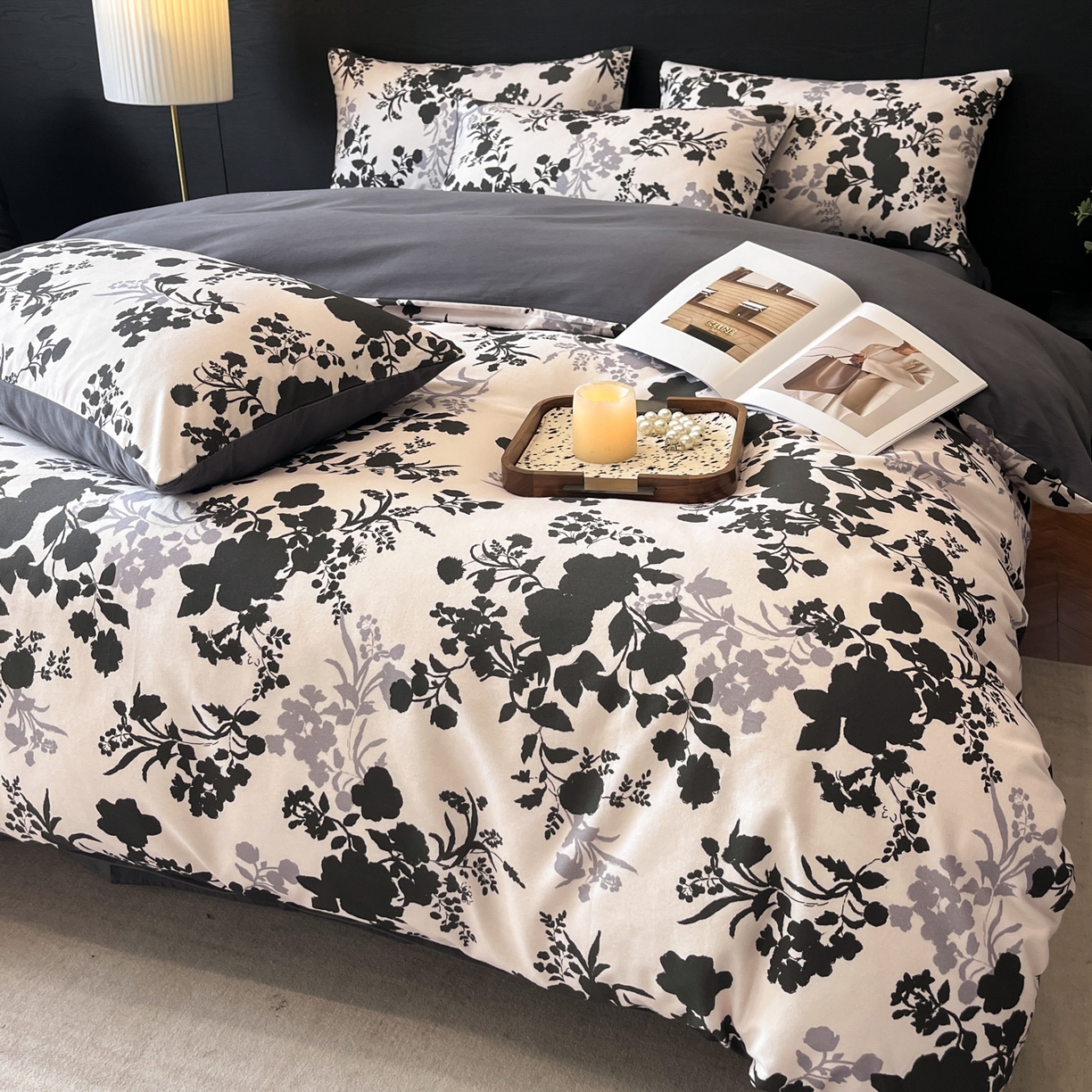 91家纺网 家纺一手货源 找家纺 卧趣家纺 2025秋冬新品法式复古全棉A类磨毛四件套 花知语