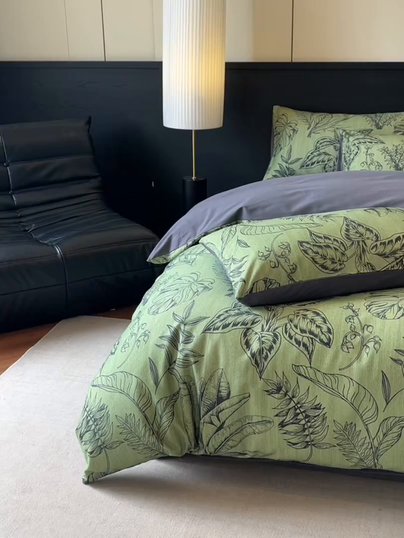 91家纺网 家纺一手货源 找家纺 卧趣家纺 2025秋冬新品法式复古全棉A类磨毛四件套 青釉-绿