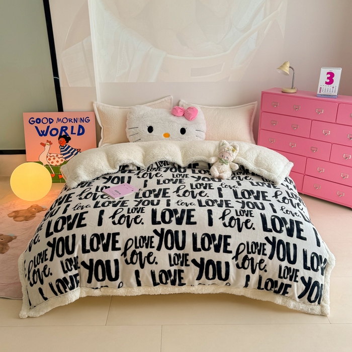 91家纺网 家纺一手货源 找家纺 艾特你 2025新款多功能羊羔绒牛奶绒单毛毯单被套 羊-情话