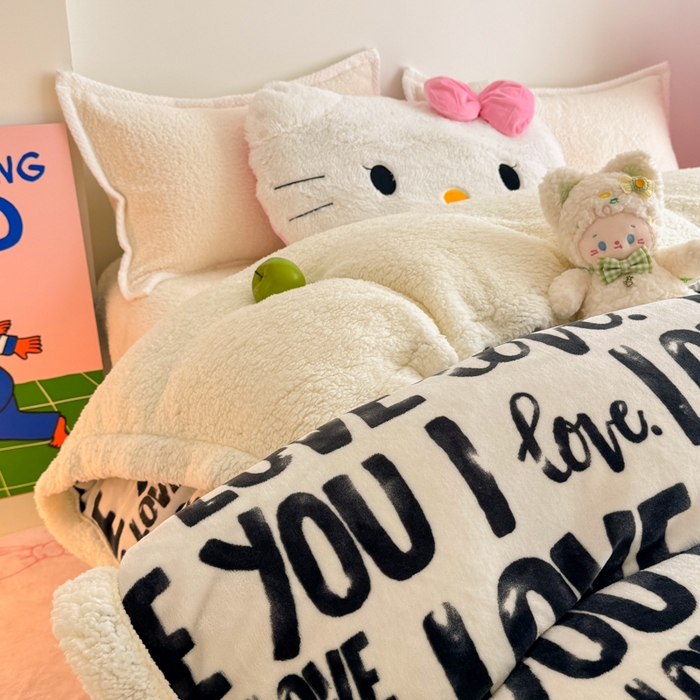 91家纺网 家纺一手货源 找家纺 艾特你 2025新款多功能羊羔绒牛奶绒单毛毯单被套 羊-情话