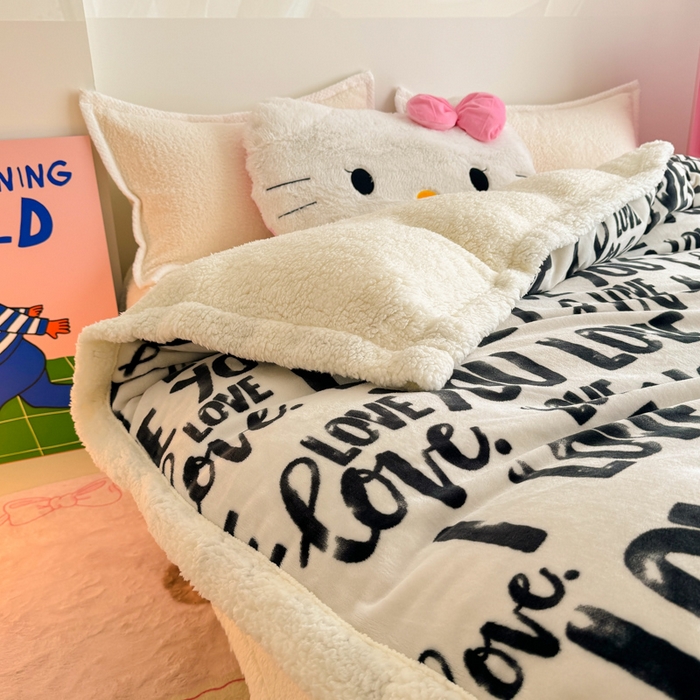 91家纺网 家纺一手货源 找家纺 艾特你 2025新款多功能羊羔绒牛奶绒单毛毯单被套 羊-情话