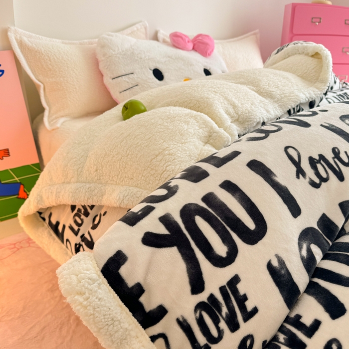 91家纺网 家纺一手货源 找家纺 艾特你 2025新款多功能羊羔绒牛奶绒单毛毯单被套 羊-情话