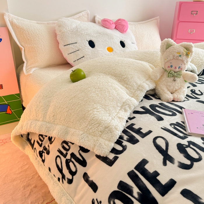 91家纺网 家纺一手货源 找家纺 艾特你 2025新款多功能羊羔绒牛奶绒单毛毯单被套 羊-情话