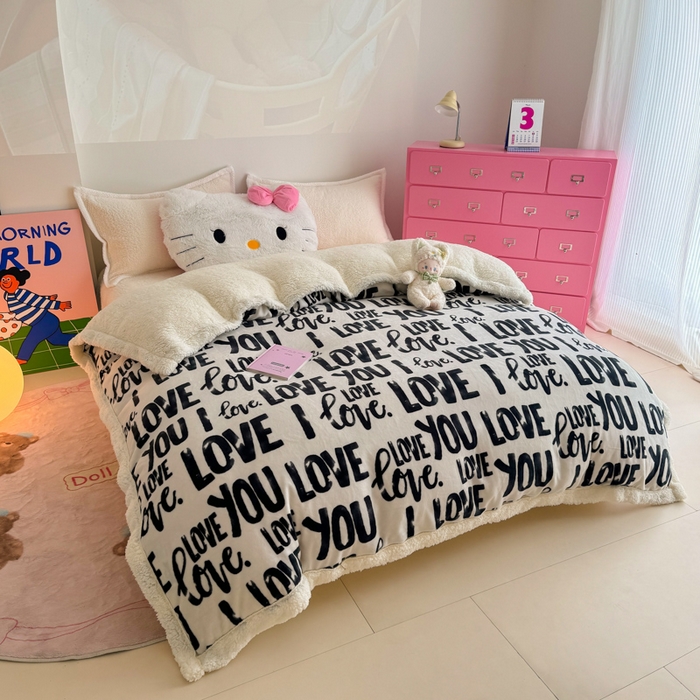 91家纺网 家纺一手货源 找家纺 艾特你 2025新款多功能羊羔绒牛奶绒单毛毯单被套 羊-情话