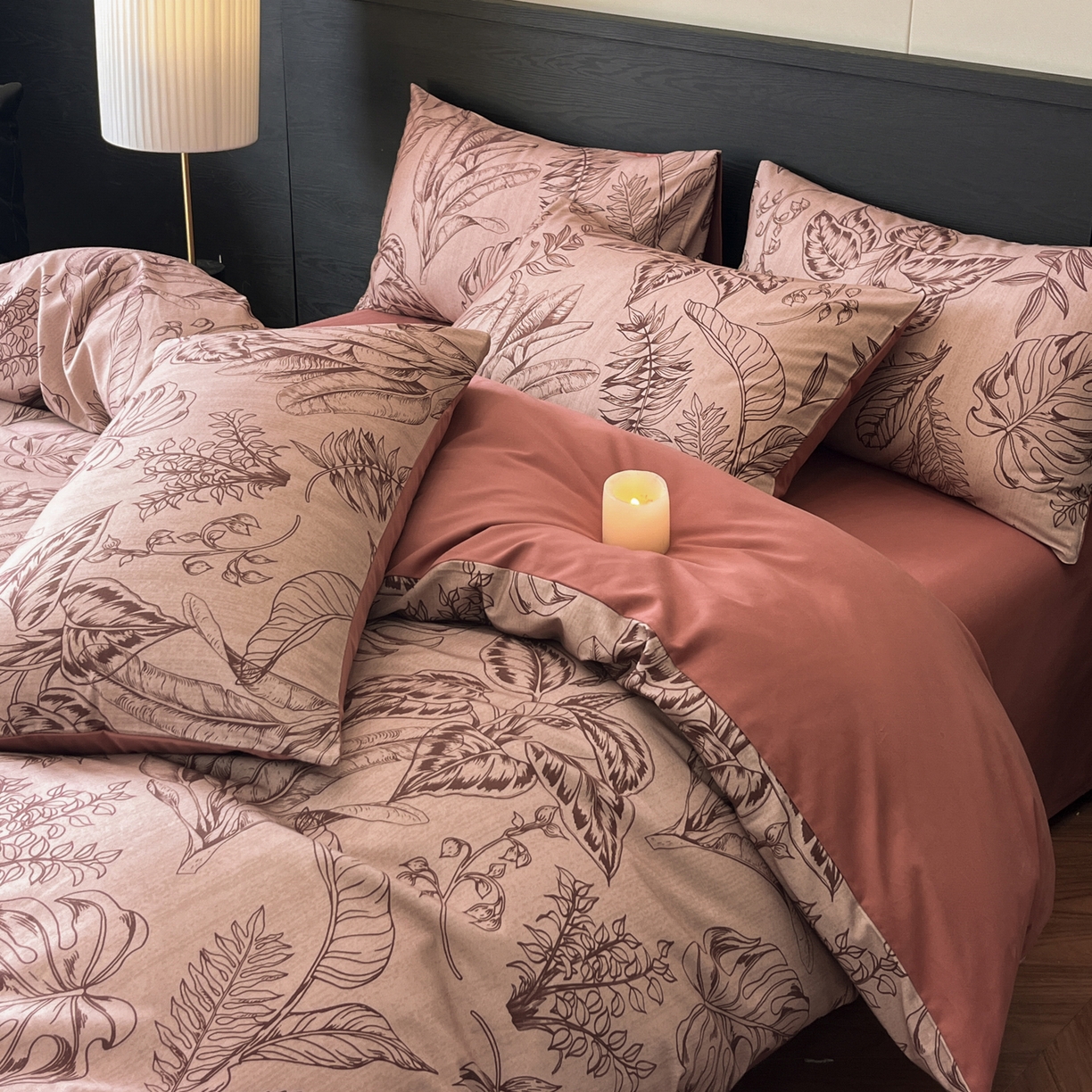 91家纺网 家纺一手货源 找家纺 卧趣家纺 2025秋冬新品法式复古全棉A类磨毛四件套 青釉-红