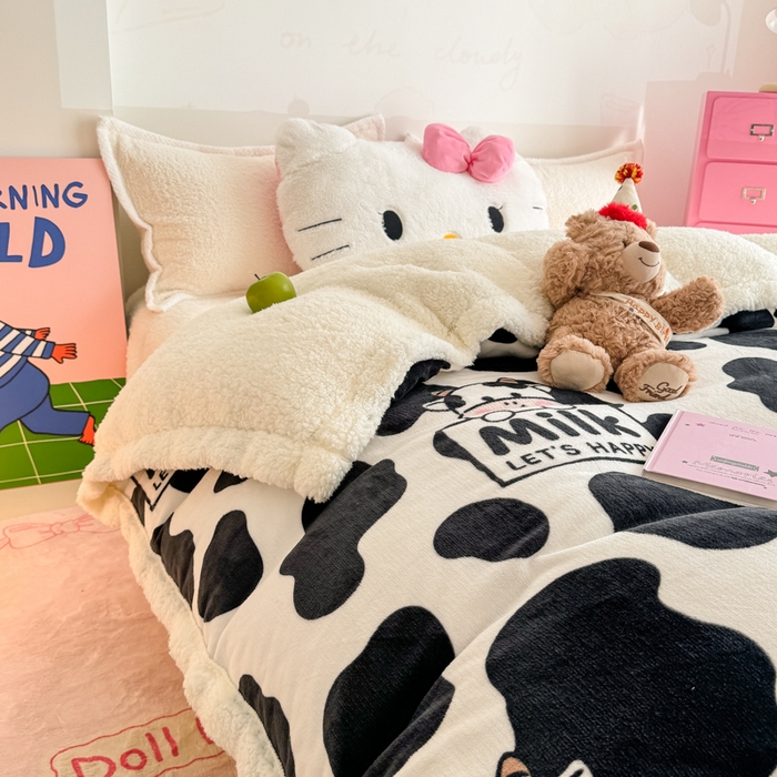 91家纺网 家纺一手货源 找家纺 艾特你 2025新款多功能羊羔绒牛奶绒单毛毯单被套 羊-奶牛