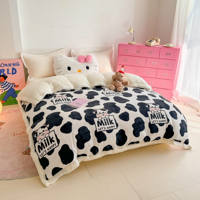 91家纺网 家纺一手货源 找家纺 艾特你 2025新款多功能羊羔绒牛奶绒单毛毯单被套 羊-奶牛