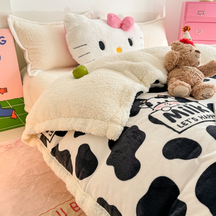 91家纺网 家纺一手货源 找家纺 艾特你 2025新款多功能羊羔绒牛奶绒单毛毯单被套 羊-奶牛