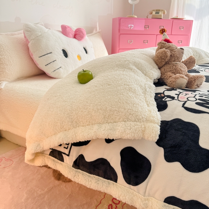 91家纺网 家纺一手货源 找家纺 艾特你 2025新款多功能羊羔绒牛奶绒单毛毯单被套 羊-奶牛