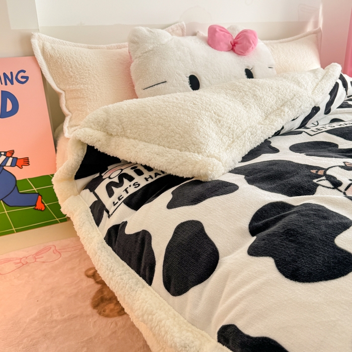 91家纺网 家纺一手货源 找家纺 艾特你 2025新款多功能羊羔绒牛奶绒单毛毯单被套 羊-奶牛