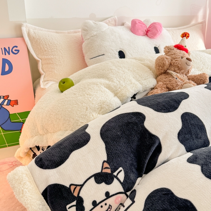 91家纺网 家纺一手货源 找家纺 艾特你 2025新款多功能羊羔绒牛奶绒单毛毯单被套 羊-奶牛
