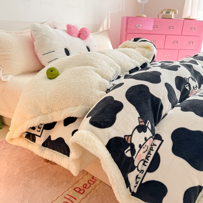 91家纺网 家纺一手货源 找家纺 艾特你 2025新款多功能羊羔绒牛奶绒单毛毯单被套 羊-奶牛