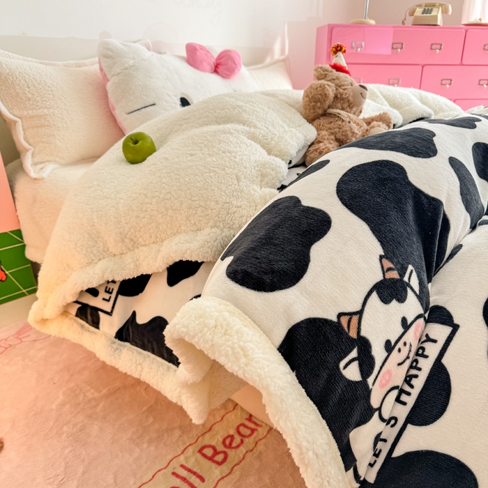 91家纺网 家纺一手货源 找家纺 艾特你 2025新款多功能羊羔绒牛奶绒单毛毯单被套 羊-奶牛