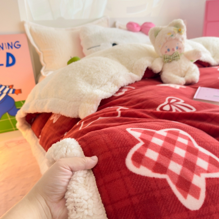 91家纺网 家纺一手货源 找家纺 艾特你 2025新款多功能羊羔绒牛奶绒单毛毯单被套 羊-圣诞星星