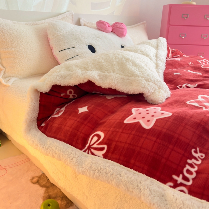 91家纺网 家纺一手货源 找家纺 艾特你 2025新款多功能羊羔绒牛奶绒单毛毯单被套 羊-圣诞星星