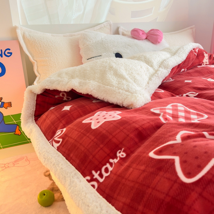 91家纺网 家纺一手货源 找家纺 艾特你 2025新款多功能羊羔绒牛奶绒单毛毯单被套 羊-圣诞星星