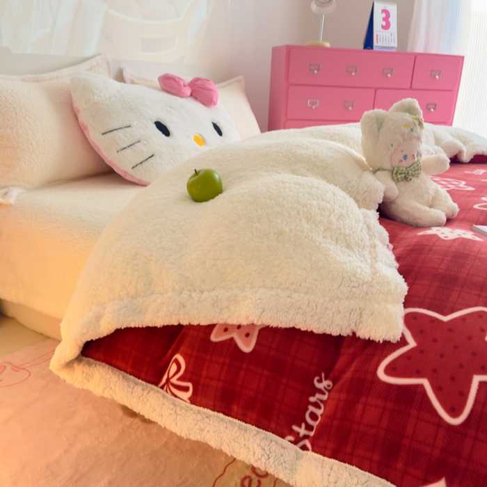 91家纺网 家纺一手货源 找家纺 艾特你 2025新款多功能羊羔绒牛奶绒单毛毯单被套 羊-圣诞星星