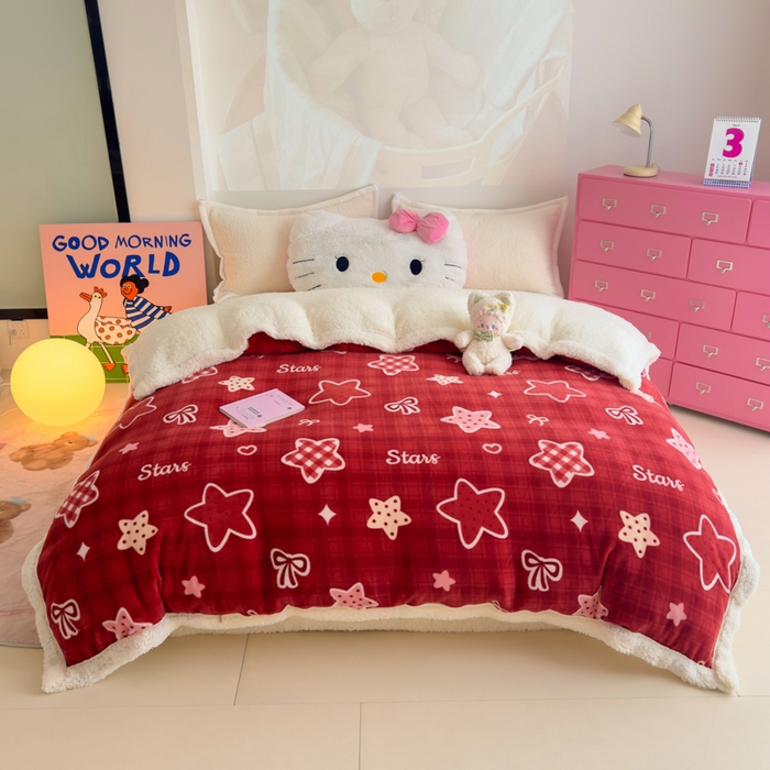 91家纺网 家纺一手货源 找家纺 艾特你 2025新款多功能羊羔绒牛奶绒单毛毯单被套 羊-圣诞星星